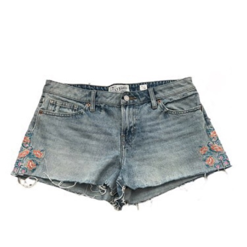 Lucky Brand Womens Floral Cut Off Denim Shorts Floral Embroidery